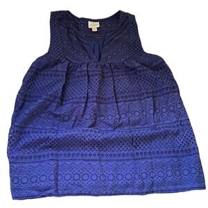 Navy St. John's Bay Sleeveless V-Neck Crochet Cotton Blouse